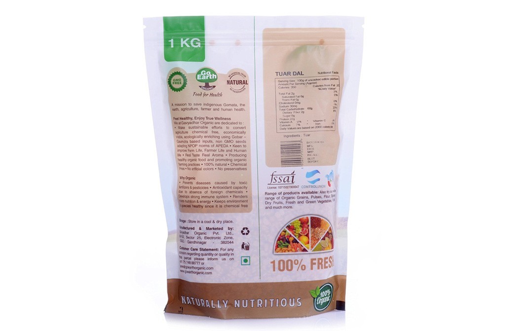 Go Earth Organic Tuar Dal    Pack  1 kilogram